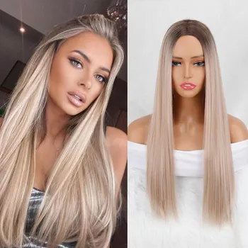 MISS WIG Длинный прямой синий черный градиент женский парик градиент натуральный средняя часть без челки хорошее качество синтетические парики косплей Лолита 26inches