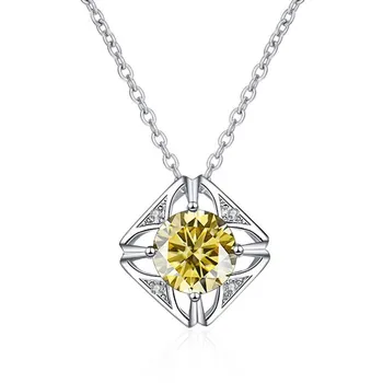 Bague Ringen из чистого серебра S925, ожерелье для женщин, 1 карат, VVS, муассанит, ювелирные изделия с бриллиантами, классический квадратный кулон, цепочка на ключицу 1ct length 45cm чёрный
