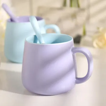 Скандинавская чашка Ins Wind Creative Mark с ложкой, кофейная чашка Hit Color, простая керамическая чашка для воды, матовая чашка для молока One size