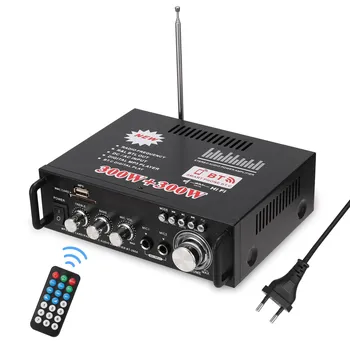 12 В/220 В мини 2-канальный ЖК-дисплей HIFI аудио стерео усилитель мощности BT FM-радио портативный автомобильный дом 600 Вт EU Plug