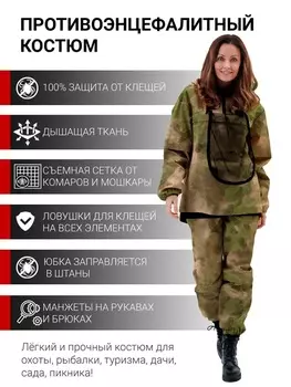 Женский противоэнцефалитный костюм KATRAN СТРАЖ (Смесовый, зеленый камуфляж)