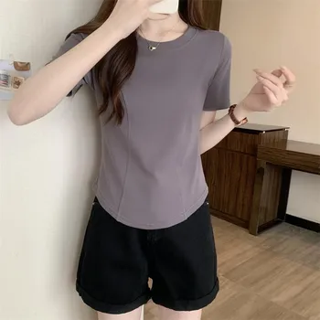 GMXIA Футболка Fishbone Slim с коротким рукавом, женская летняя, однотонная, с внутренней стороны, с коротким рукавом и верхом M белый