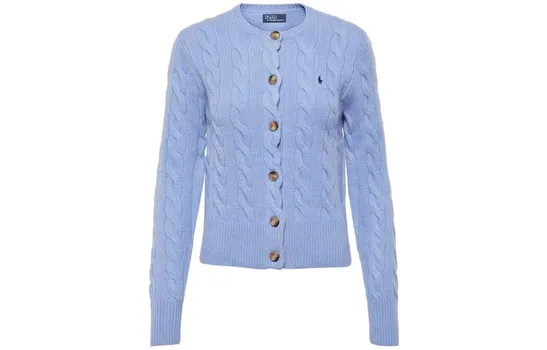 Кардиган с круглым вырезом, вязаный косами Polo Ralph Lauren, серый