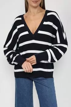 Хлопковый пуловер с V-вырезом в полоску Esprit Casual
