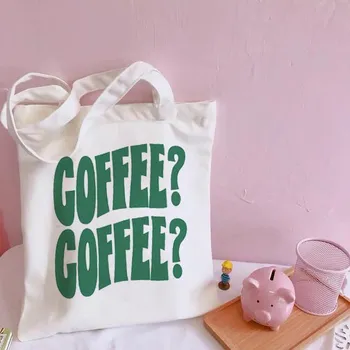 Женская сумка для покупок на одно плечо с принтом букв Kawaii Bag Harajuku Холщовая сумка для покупок для девочек Белая большая вместительная сумка 24*26cm