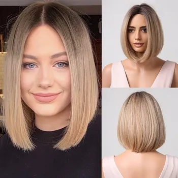 EASIHAIR Платиновый блондин Ombre Прямые короткие парики Боб Синтетические натуральные парики для женщин Косплей Вечеринка Использование термостойкое волокно