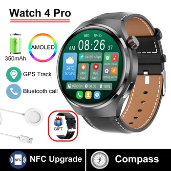 2025 Новые умные часы WATCH 4 Pro Health для мужчин, экран 360*360 AMOLED, NFC, GPS-трекер, компас, BT, датчик кислорода в крови, IP68, спортивные умные часы Silicone belt чёрный