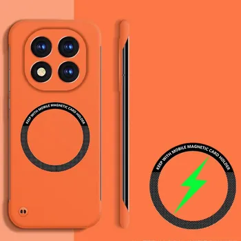 Безрамный тонкий магнитный чехол для телефона Xiaomi Poco F6 Pro X6 Redmi K70E Note 14 Pro 13 однотонный беспроводной зарядный противоударный чехол для MagSafe Xiaomi Poco X6 чёрный