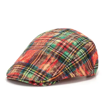 British Style Contrast Color Plaid Beret Women s Spring Summer Paintsman s Cap Men s Peaked Cap темно-синий