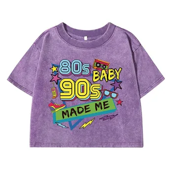 80 90S Hip-Hop Music Printing Female Washed Short T Shirt Summer Casual Tshirt Street Clothes Fashion Loose Distress Tee M