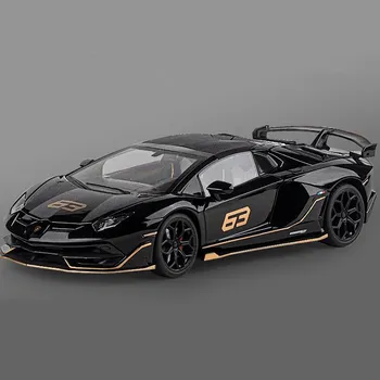 1/18 Aventador SVJ 63 Модель гоночного автомобиля из литого металла Коллекция игрушек Звук и свет Съемная отсоединяемая имитация Детский подарок серый