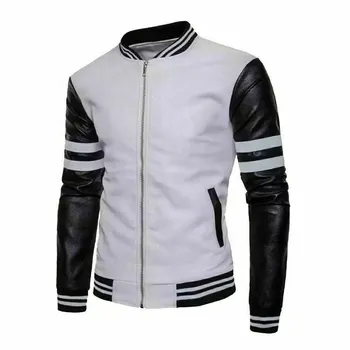 New Men s Jacket Black & White Genuine Handmade Lambskin Leather Motorcycle Biker S чёрный/белый