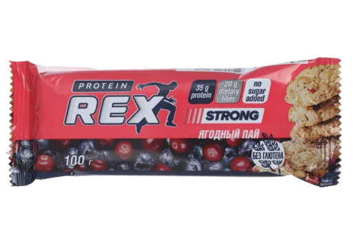 Батончик ProteinRex STRONG с высоким содержанием протеина со вкусом ягодный пай, 100 г
