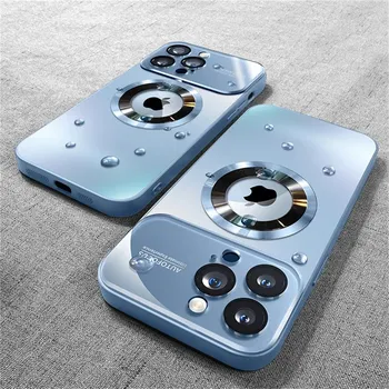Роскошный титановый металлический цветной магнитный чехол для iPhone 16 15 14 13 12 11 Pro Max Plus Magsafe Wireless Charging Matte Phone Cover For iPhone 16 Pro Max чёрный