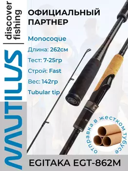 Спиннинг Nautilus EGITAKA EGT-862M 262см 7-25гр, Черный