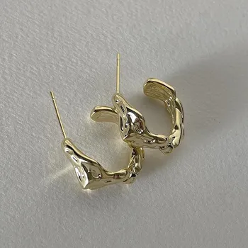 Сложенные серьги-гвоздики Ins Simple Gold и Silver Design Вогнутые и выпуклые нерегулярные металлические круглые серьги Серьги