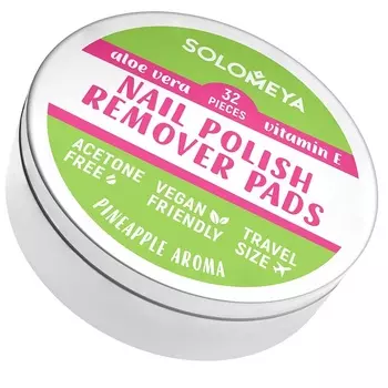 SOLOMEYA Салфетки для снятия лака без ацетона / Nail polish remover pads acetone free 32 шт