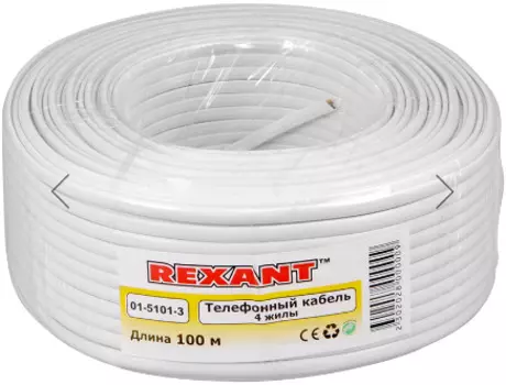 Кабель Rexant 01-5101-3 телефонный ШТЛП 4 жилы CCA, белый, 100м