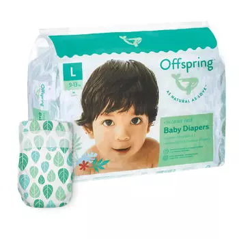 Подгузники Offspring L (9-13 кг), 36 шт, Листочки