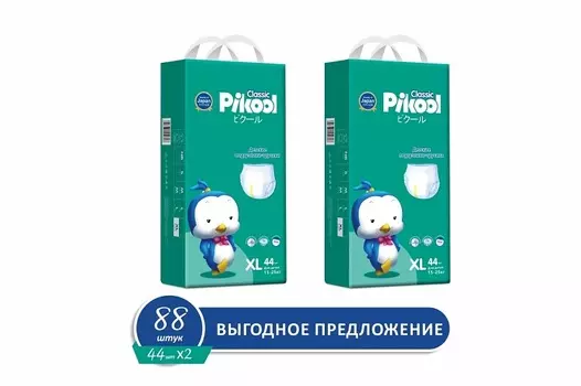 Подгузники-трусики детские Пикул Классик XL (15-25кг), 88 шт, (44 х2)