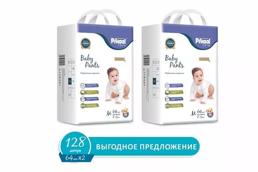 Подгузники-трусики детские Пикул Премиум M (8-13кг), 128 шт, (64х2)