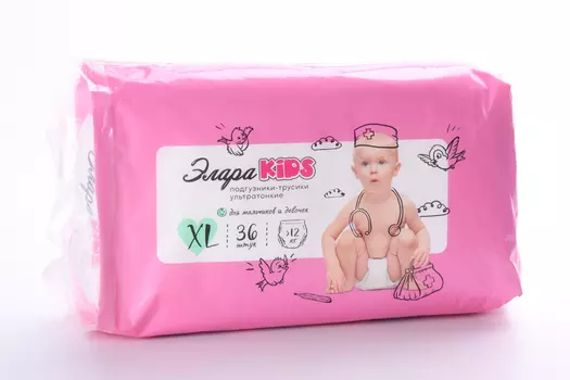 Подгузники-трусики Элара Кидс утратонкие р XL (>12 кг), 36 шт, (88436)
