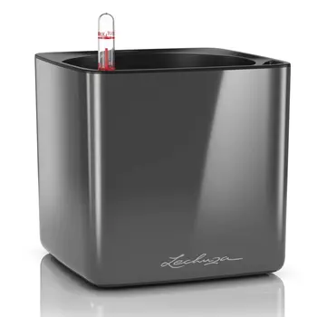 Кашпо с автополивом Lechuza Cube Glossy антрацитовый блестящий 17x17x16 см