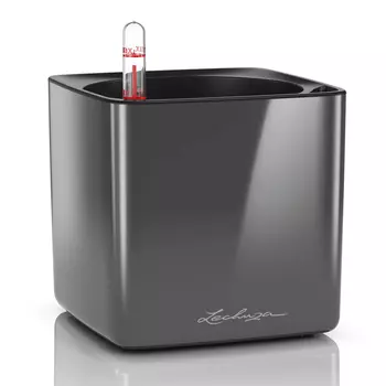 Кашпо с автополивом Lechuza Cube Glossy антрацитовый блестящий 14x14x14 см