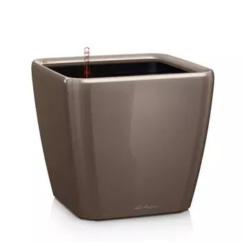 Кашпо с автополивом Lechuza Quadro серо-коричневый блестящий LS 35x35x33 см