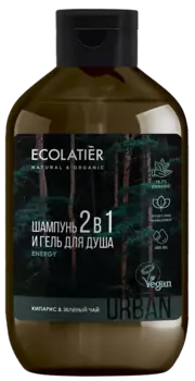 Мужской гель для душа и шампунь 2 в 1 кипарис & зеленый чай, 600 мл, Ecolatier