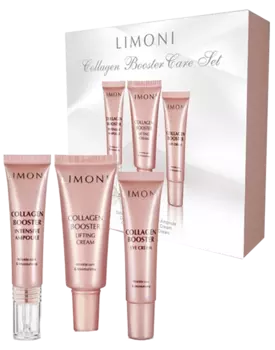 Набор с морским коллагеном Collagen Booster (интенсивно увлажняющая сыворотка, 15 мл+Крем для лица, 25 мл+Крем для век и кожи вокруг глаз, 15 мл, LIMONI