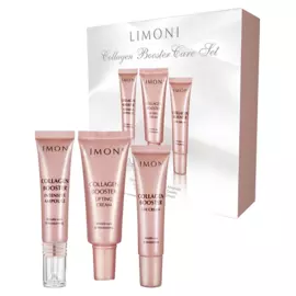 Набор с морским коллагеном Collagen Booster (интенсивно увлажняющая сыворотка, 15 мл+Крем для лица, 25 мл+Крем для век и кожи вокруг глаз, 15 мл, LIMONI