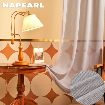 1 шт. NAPEARL ромбовидная решетка, ажурная тюлевая занавеска, современная элегантная прозрачная занавеска для гостиной для домашнего декора W100cm x L130cm белый