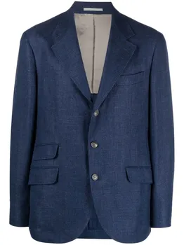 Brunello Cucinelli однобортный пиджак строгого кроя, синий