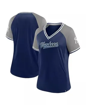 Женская темно-синяя футболка с v-образным вырезом New York Yankees Glitz and Glam League Diva Raglan Fanatics, синий
