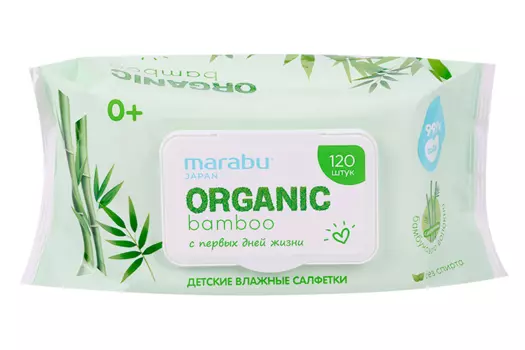 Салфетки влажн Marabu Organic Bamboo дет, 120 шт