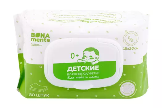 Салфетки Bona Mente влажные детские тиснен, 80 шт, с клапаном
