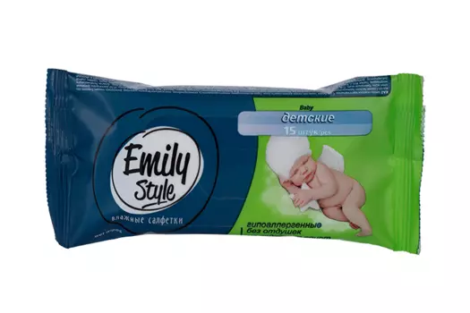 Салфетки Emily Style Детские гипоаллерг б/отдушек, 15 шт
