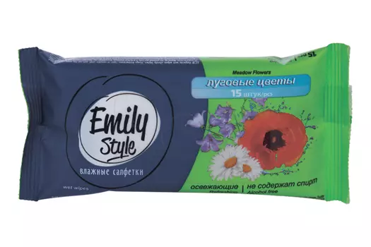 Салфетки Emily Style Луговые цветы влаж универсальные, 15 шт