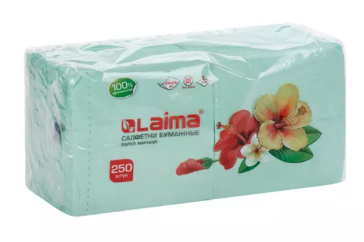 Салфетки LAIMA бумажные зеленый-пастельный 24х24 см, 250 шт