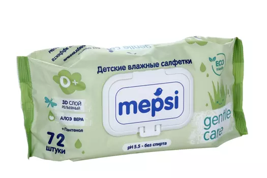 Салфетки Мепси влажные/детские экстракт Алоэ Вера+Пантенол с клапаном (с 0 мес), 72 шт