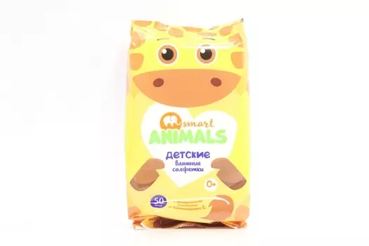 Салфетки Smart Animals детские влажные с экстрактом ромашки и витамином Е, 50 шт