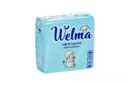 Салфетки Welma бумажные двухслойные пастельных тонов, 50 шт, в ассортименте