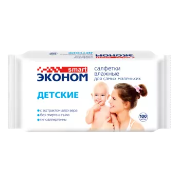 Салфетки влаж Эконом Смарт дет с экстр алоэ вера, 100 шт