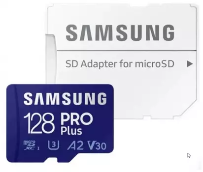 Карта памяти 128Gb microSDXC Samsung PRO PLUS Class 10 UHS-I U3 V30 A2 + адаптер (MB-MD128KA/APC)