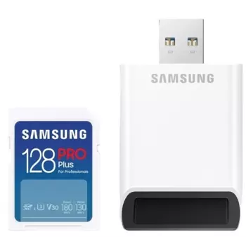 Карта памяти 128Gb SDXC Samsung PRO PLUS Class 10 UHS-I U3 V30 + USB reader (MB-SD128SB/WW)