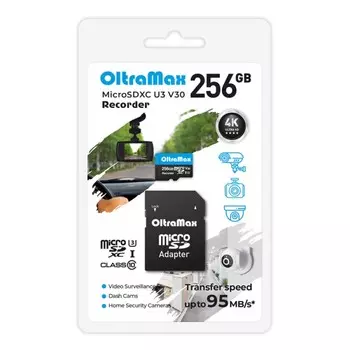 Карта памяти 256Gb microSDXC OltraMax Recorder Class 10 UHS-I U3 V30 + адаптер (OM256GCSDXC10-U3-V30)