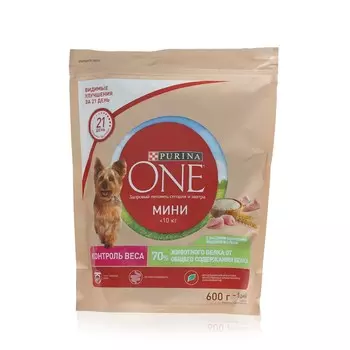 Сухой корм для собак Purina One Мини <10кг " С индейкой и рисом " 600г