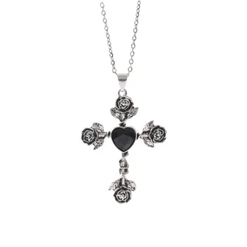 Vintage Thorn Knotted Rose Crosses Pendant Necklace Ornament Stylish Neckchain Accessories for Gothic Style Enthusiasts красный