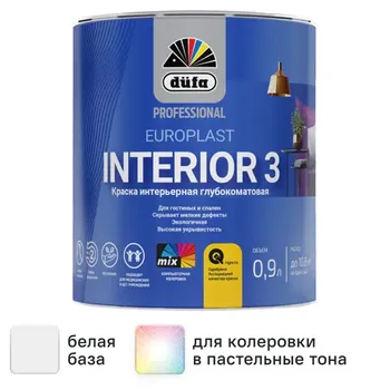Краска для стен и потолков Dufa Europlast Interior 3 матовая цвет белый база А 0.9 л